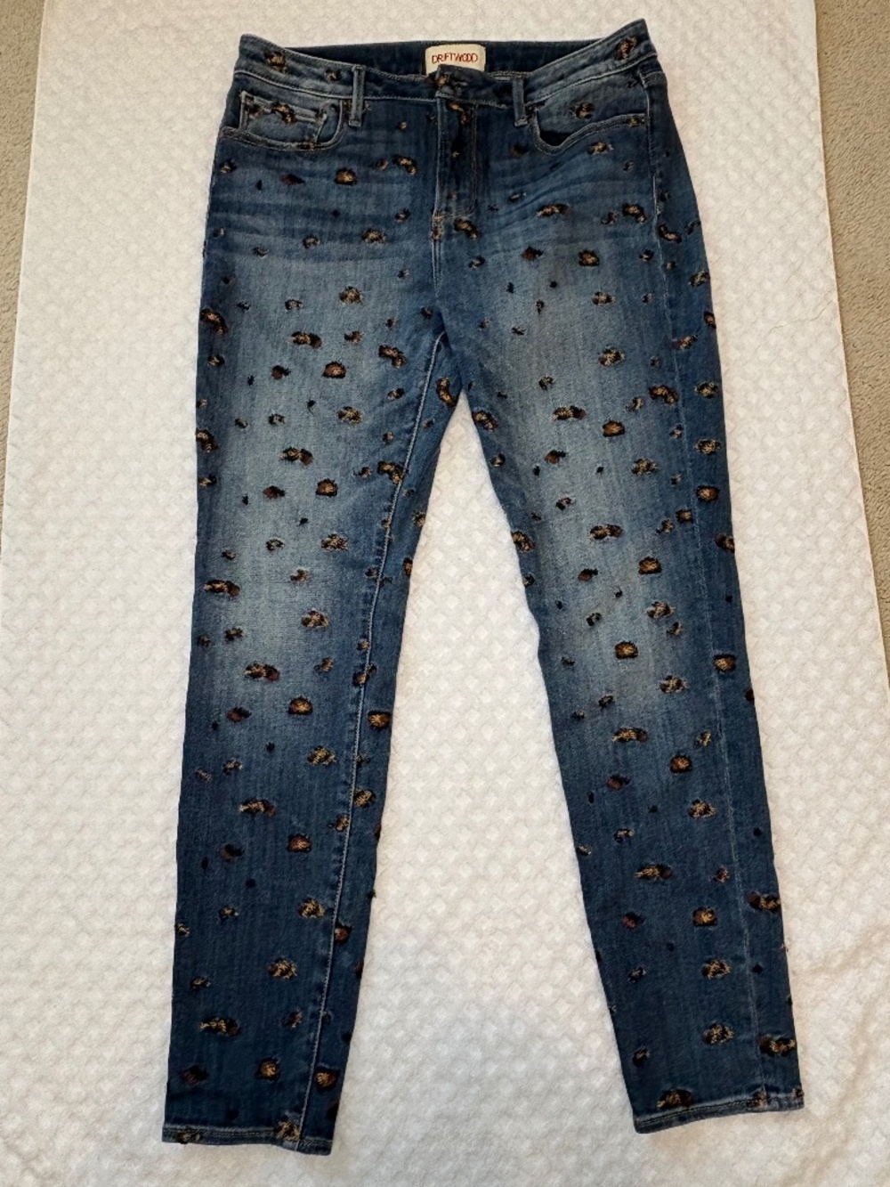 Driftwood Jackie Leopard Print Embroidered Skinny Jeans | W30 L28